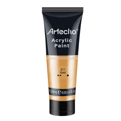 Picture of Artecho Professional Acrylic Paint, Gold (120ml / 4.05oz) Tubes, Art Craft Paints for Canvas Painting, Rock, Stone, Wood, Fabric, Art Supplies for Professional Artists, Adults, Students, Kids
