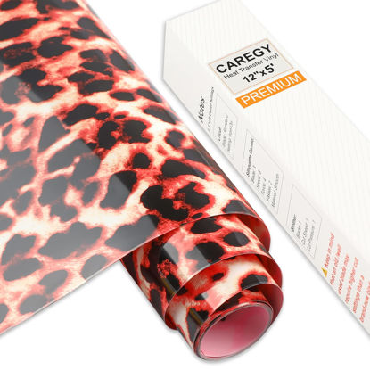 Picture of CAREGY Iron on Heat Transfer Vinyl Roll HTV (12"x5', Red Leopard Grain)