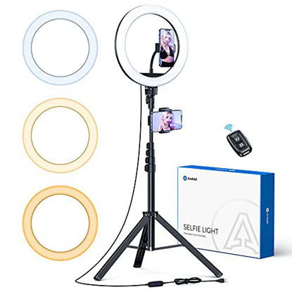 Picture of Andobil 10" Phone Holder Ring Light with 63" Tripod Stand, Fit for All iPhone, Dimmable Led Tripod Ring Light for Photography, Makeup, Live Stream, YouTube, TIK TOK [High Brightness & Rotatable]