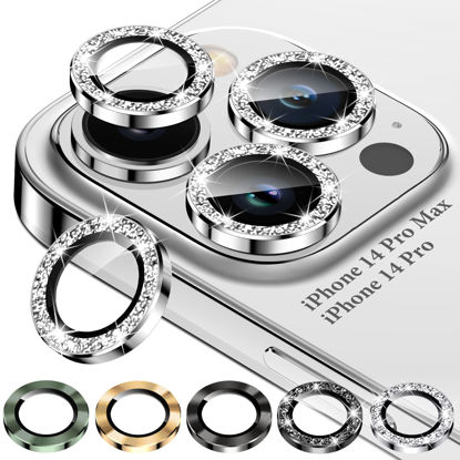 Picture of [4Pack] DABAOZA for iPhone 14 Pro Max / 14 Pro Camera Lens Protector, Bling Sparkle Women 9H Tempered Glass Camera Cover Protector for iPhone 14Pro 6.1 iPhone 14 ProMax 6.7 (Glitter Silver)