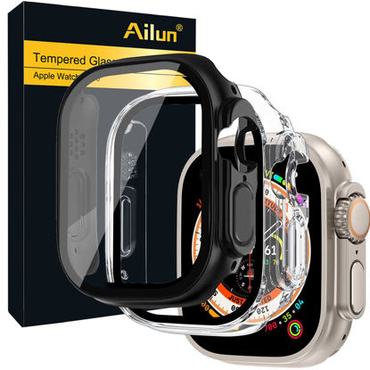 Picture of Ailun for 2022 Apple Watch Ultra Screen Protector Case [49mm], Ultra-Thin Hard PC Case Built in Tempered Glass Screen Protector for iWatch, Shockproof Cover with Button [2 Pack][Black+Clear]