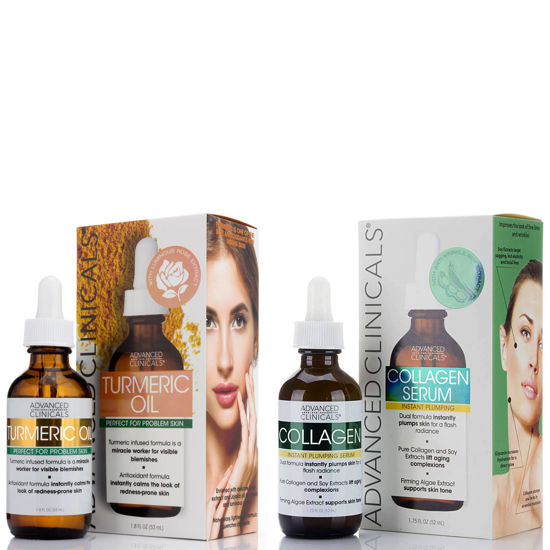 Picture of Advanced Clinicals Collagen Facial Serum + Turmeric Oil Face Serum Skin Care Set, Skin Plumping Anti Aging Serums For Face Help Brighten Skin Complexion, Fight Fine Lines, & Wrinkles, 2-Pack Bundle