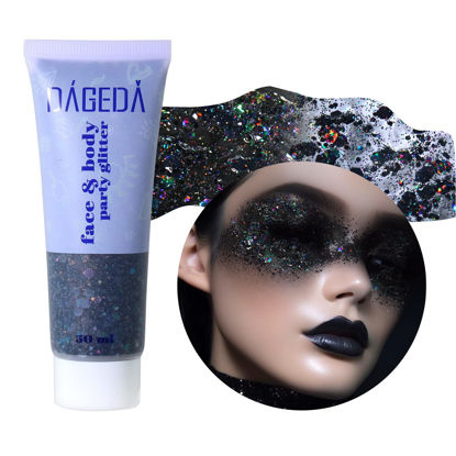 Picture of DAGEDA Body Glitter Gel, Face Glitters Body Gel Sequins Shimmer Liquid Eyeshadow, Chunky Glitter for Face Hair Nails, Holographic Cosmetic Laser Powder Festival Glitter Makeup 1.7oz (Black)