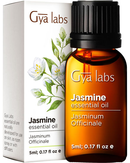 Picture of Gya Labs Jasmine Essential Oil for Diffuser - 100% Pure Therapeutic Grade Jasmine Oil Essential Oil for Diffuser, Skin, Hair, Massage & Aromatherapy (0.17 fl oz)