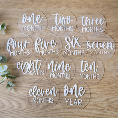 Picture of Acrylic Baby Milestone Discs for Baby Photos-13 PCS Clear Acrylic Baby Monthly Milestone Cards Baby Monthly Photo Prop Newborn Birth Announcement Sign Acrylic Circles Baby Monthly Milestone Marker