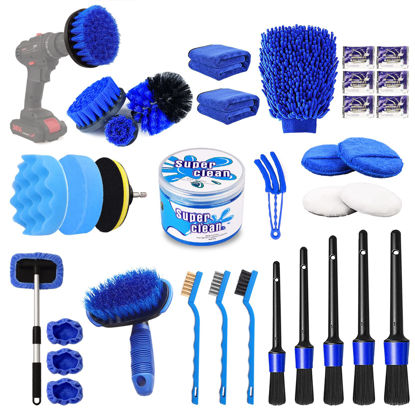 Picture of 35PCS Car Detailing Brush Set, Car Detailing kit, Auto Detailing Drill Brush Set, Car Detailing Brushes, Car Wash Kit with Cleaning Gel, Car Cleaning Tools Kit for Interior,Exterior, Wheels, Dashboard