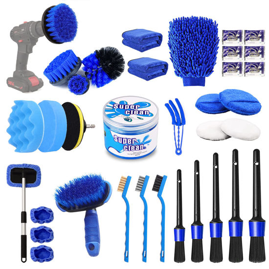 GetUSCart- 35PCS Car Detailing Brush Set, Car Detailing kit, Auto Detailing  Drill Brush Set, Car Detailing Brushes, Car Wash Kit with Cleaning Gel, Car  Cleaning Tools Kit for Interior,Exterior, Wheels, Dashboard