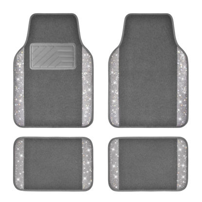 Picture of CAR PASS® Bling Car Mats Shining Diamond Carpet Crystal Rhinestones Sparkly Glitter Floor Mats with Anti-Slip PVC Heel Pad Universal Fit for Automotive SUV, Sedan, Car, Van, 4pcs for Girl Women, Gray