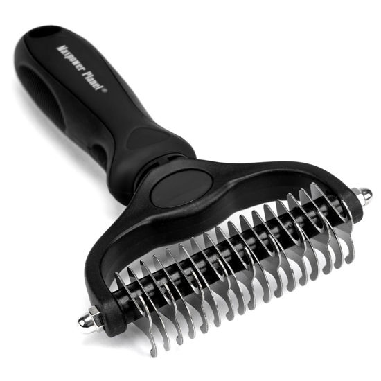 Picture of Maxpower Planet Pet Grooming Brush - Double Sided Shedding and Dematting Undercoat Rake Comb for Dogs and Cats,Extra Wide, Black
