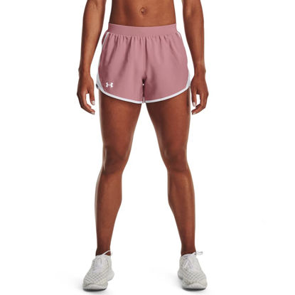 Picture of Under Armour womens Fly By 2.0 Running Shorts , (697) Pink Elixir / White / Reflective , XX-Large