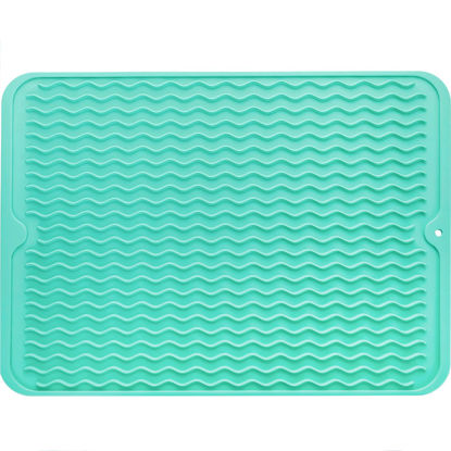 Picture of MicoYang Silicone Dish Drying Mat for Multiple Usage,Easy clean,Eco-friendly,Heat-resistant Silicone Mat for Kitchen Counter or Sink,Refrigerator or Drawer liner Mint L 16 inches x 12 inches