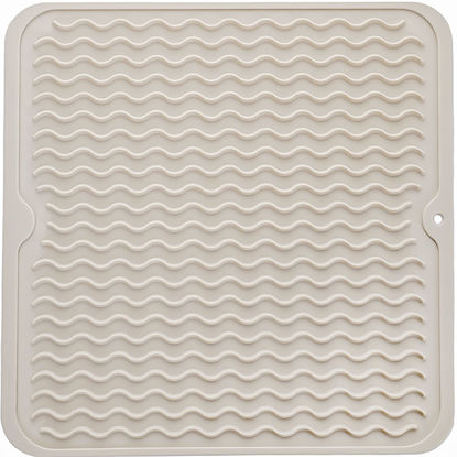 Picture of MicoYang Silicone Dish Drying Mat for Multiple Usage,Easy clean,Eco-friendly,Heat-resistant Silicone Mat for Kitchen Counter or Sink,Refrigerator or Drawer liner Tapioca M 12 inches x 12 inches