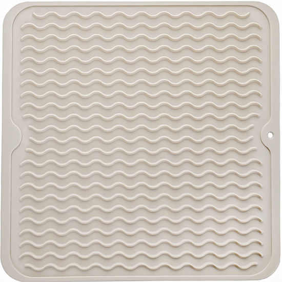 Picture of MicoYang Silicone Dish Drying Mat for Multiple Usage,Easy clean,Eco-friendly,Heat-resistant Silicone Mat for Kitchen Counter or Sink,Refrigerator or Drawer liner Tapioca M 12 inches x 12 inches