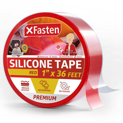 Picture of XFasten Self Fusing Silicone Tape Red 1" X 36-Foot, Silicone Tape for Plumbing, Leak Seal Tape Waterproof, Silicone Grip Tape, Rubber Tape Thick for Pipe, Hose Repair Tape, Stop Leak Tape