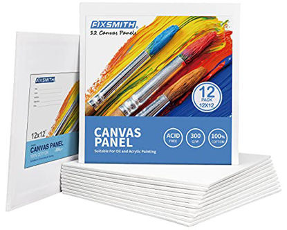 Picture of FIXSMITH Painting Canvas Panels - 12x12 Inch Canvas Board Super Value 12 Pack,100% Cotton,Primed Canvas Panel,Acid Free,Artist Canvas Boards for Professionals,Hobby Painters,Students & Kids.