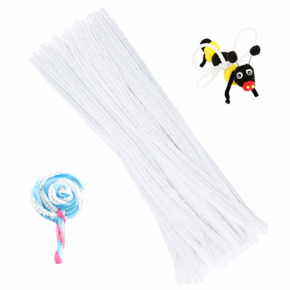 Picture of 100 Pieces Pipe Cleaners Chenille Stem, Solid Color Pipe Cleaners Set for Pipe Cleaners DIY Arts Crafts Decorations, Chenille Stems Pipe Cleaners (White)