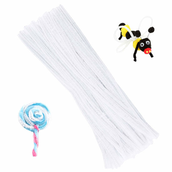 Picture of 100 Pieces Pipe Cleaners Chenille Stem, Solid Color Pipe Cleaners Set for Pipe Cleaners DIY Arts Crafts Decorations, Chenille Stems Pipe Cleaners (White)