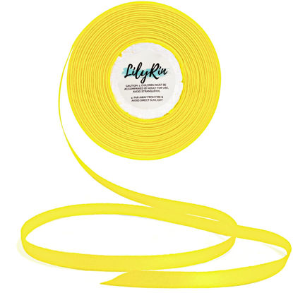 Picture of Yellow Ribbon 1/4 Inches 36 Yards Satin Roll Perfect for Scrapbooking, Art, Wedding, Wreath, Baby Shower, Packing Birthday, Wrapping Christmas or Other Projects Solid