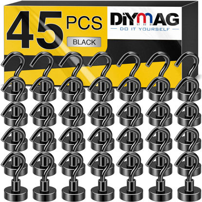 Picture of DIYMAG Magnetic Hooks for Refrigerator, Extra Strong Cruise Hook, Heavy Duty Earth Magnets with Hook for Hanging, Magnetic Hanger for Cabins, Grill (45P-Black)
