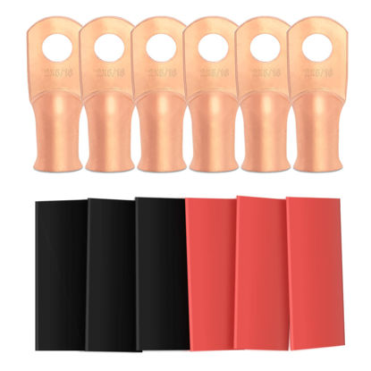 Picture of 6pcs 2 Awg - 5/16" (M8) Sanuke Wire Lugs Ring Terminal Connectors Ends Heavy Duty for Battery Cable Lug Wire Electrical Eyelets with 3:1 Dual Wall Adhesive Heat Shrink