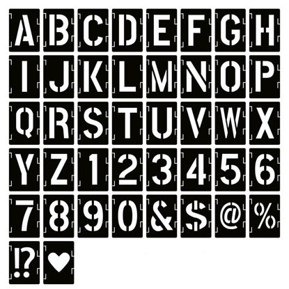 Picture of 2 Inch Letter Stencils Symbol Numbers Craft Stencils, 42 Pcs Reusable Alphabet Templates Interlocking Stencil Kit for Painting on Wood, Wall, Fabric, Rock, Chalkboard, Sign, DIY Art Projects