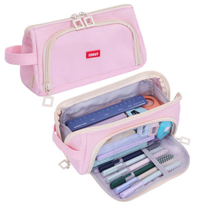 Picture of EOOUT Big Capacity Pencil Case Pencil Pouch Pen Bag Large Organized Cute Pen Case for School Stationery and Travel Cosmetics Storage (Pink)