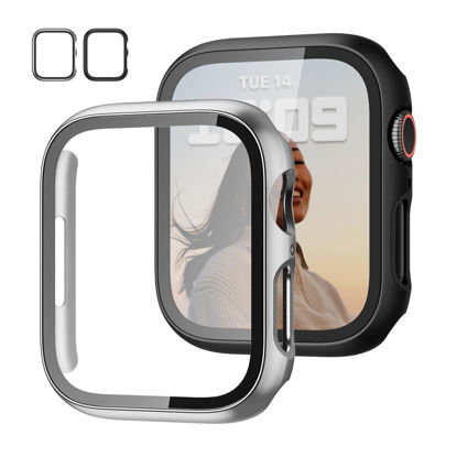 Picture of 2 Pack Case with Tempered Glass Screen Protector for Apple Watch Series 6/5/4/SE 44mm,JZK Slim Guard Bumper Full Coverage Hard PC Protective Cover HD Ultra-Thin Cover for iWatch 44mm,Black+Silver