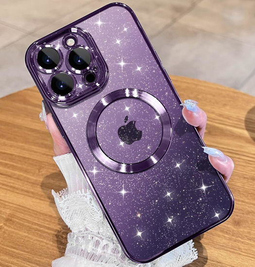 GetUSCart- JUESHITUO Magnetic Glitter Case Designed for iPhone 14 Pro Max  Case with Full Camera Protection and Strongest Magnetism, Soft TPU Plating  Luxury Sparkly Shockproof Slim Case for Women Girls - Purple