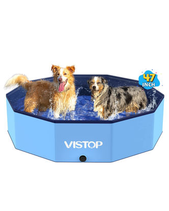 Picture of VISTOP Large Foldable Dog Pool, Hard Plastic Shell Portable Swimming Pool for Dogs Cats and Kids Pet Puppy Bathing Tub Collapsible Kiddie Pool (47inch.D x 11.8inch.H, Blue)