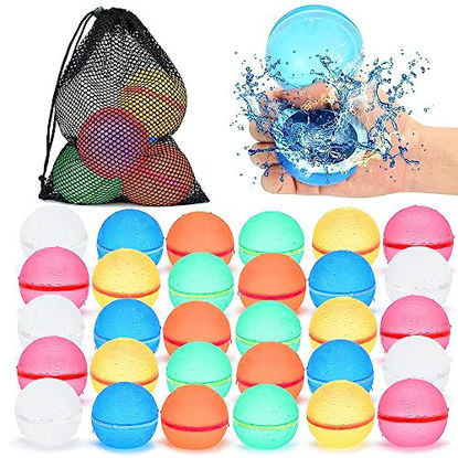 Picture of 98K Reusable Water Balloons Self Sealing Easy Quick Fill, Silicone Water Balls Summer Fun Outdoor Water Toys Games for Kids Adults Outside Play, Bath Backyard Swimming Pool Party Supplies (30 PCS)
