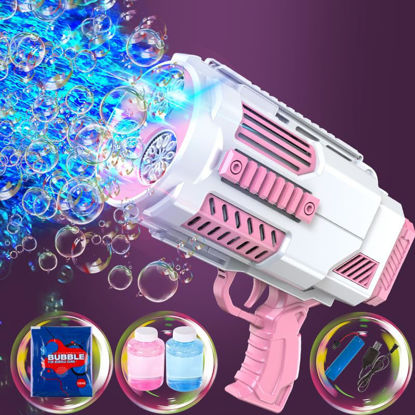 Picture of SHCKE Automatic Bubble Gun with Colorful Lights,Portable No-Dip Bubble Gun with 3 Rotating Fans,Built-in Bubble Solution, N Holes Bubble Machine for Kids Outdoor Play Wedding Party Gift Pink