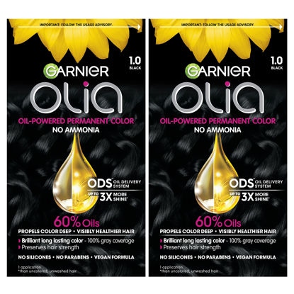 Picture of Garnier Hair Color Olia Ammonia-Free Brilliant Color Oil-Rich Permanent Hair Dye, 1.0 Black, 2 Count (Packaging May Vary)