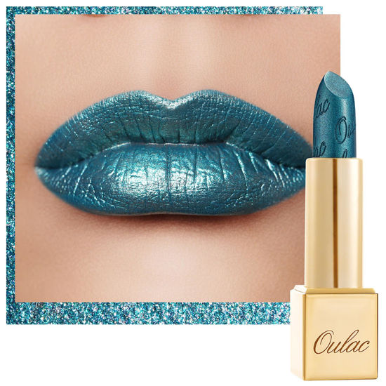 Picture of Oulac Metallic Green Lipstick for Women, High Impact Lipcolor with Moisturizing Creamy Formula, Vegan & Cruelty-Free, Full-Coverage Lip Color 4.3 g/0.15 oz, Turquoise(20)