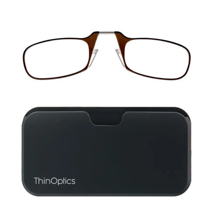 Picture of ThinOptics Universal Pod Rectangular Reading Glasses, Brown Frames/Black Case, 2 x + 2