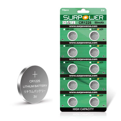 Picture of SURPOWER 10 -Pack CR1225 3V Battery for Thermometer CR 1225【5-Year Warranty】