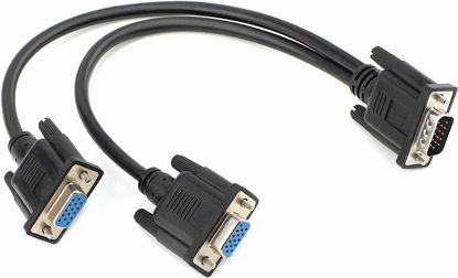 Picture of SAISN VGA Y Splitter Cable, VGA 1 Male to VGA 2 Female Adapter Cable Dual VGA Monitor Y Cable for Screen Duplication - 1 Feet, Black (No Screen Extension)