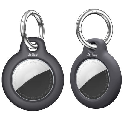 Picture of Ailun [2Pack] Hard PC Cover for AirTag,Shockproof Cover Loop with Keychain Ring Holder Skin Protector Protective Case Tracker Finder Locator Anti-Lost Protector Holder for AirTags,Wear-Resistant Black