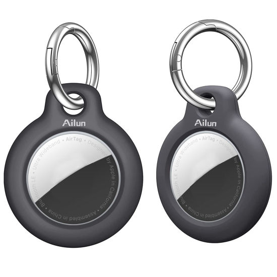Picture of Ailun [2Pack] Hard PC Cover for AirTag,Shockproof Cover Loop with Keychain Ring Holder Skin Protector Protective Case Tracker Finder Locator Anti-Lost Protector Holder for AirTags,Wear-Resistant Black