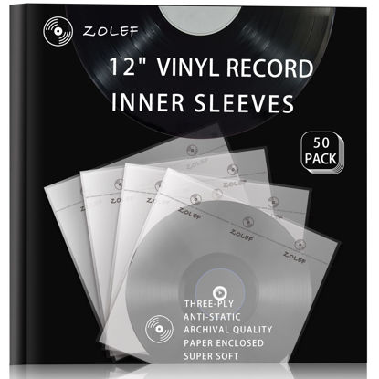 Picture of 12" Vinyl Record Sleeves Inner 50 Pack, Thicker 3-Ply Anti Static Archival LP Inner Sleeve with Rice Paper for 33 RPM Records Protection