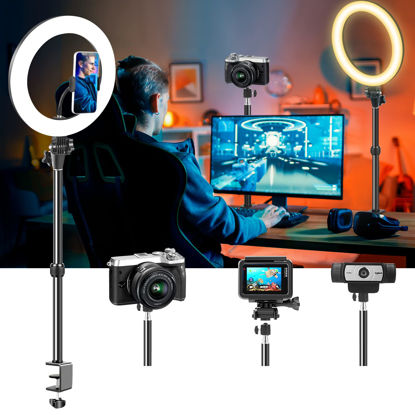 Picture of Computer Streaming Ring Light with Desk Mount Stand for Video Conferencing Recording/Zoom Meeting/Calls/Makeup-12''LED Desktop Circle Lighting with Clamp Stand&Phone Holder for Phone/Webcam/Camera