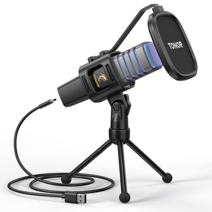 Picture of TONOR RGB USB Microphone, Cardioid Condenser Computer PC Mic with Tripod Stand, Pop Filter, Shock Mount for Gaming, Streaming, Podcasting, YouTube, Twitch, Compatible with Laptop Desktop,TC30 with RGB