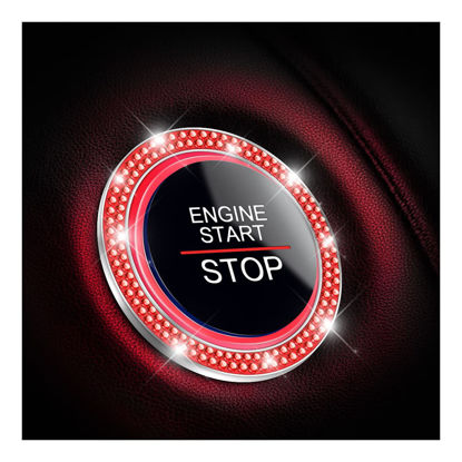 Picture of Car Bling Crystal Rhinestone Engine Start Ring Decals, 2 Pack Car Push Start Button Cover/Sticker, Key Ignition Knob Bling Ring, Sparkling Car Interior Accessories for Women (Red)