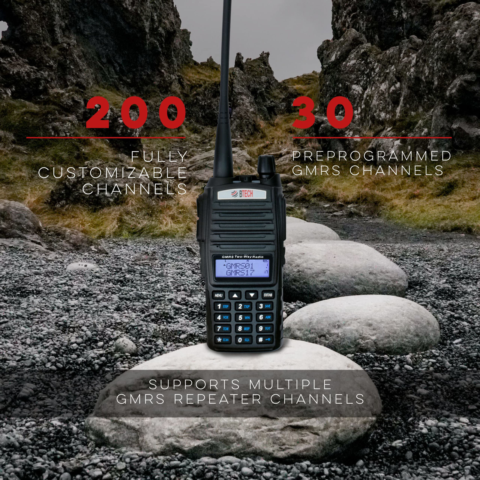 GetUSCart BTECH GMRSV2 5W 200 Fully Customizable Channels GMRS Two