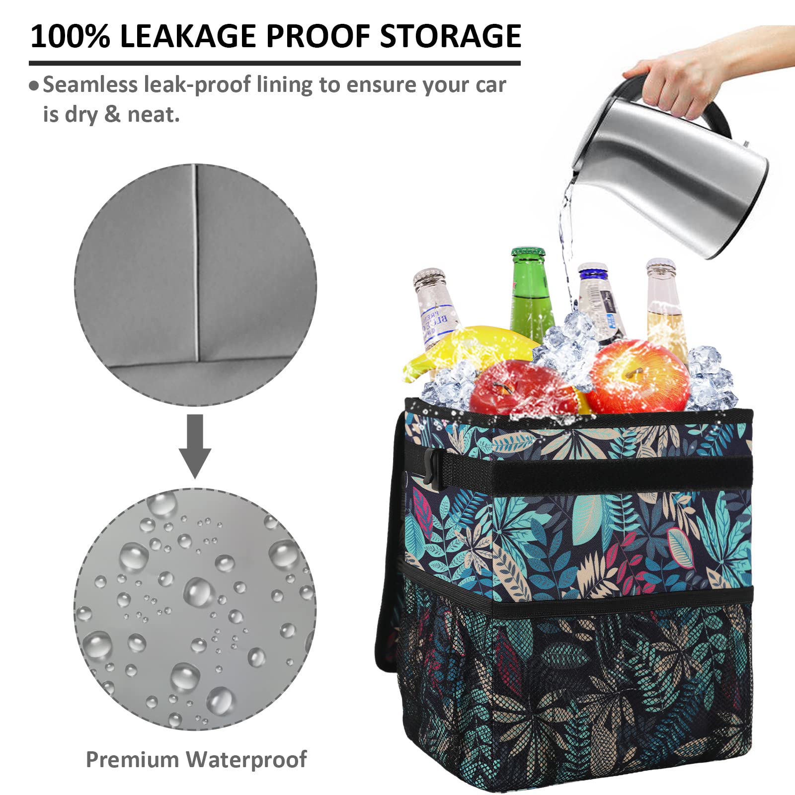 Mushroom Pattern Car Trash Can - Hanging Waterproof Car Garbage Bag