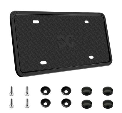 Picture of XCLPF Silicone Black License Plate Frame Covers 1 Pack- Front and Back Car Plate Bracket Holders. Rust-Proof, Rattle-Proof, Weather-Proof (Black)