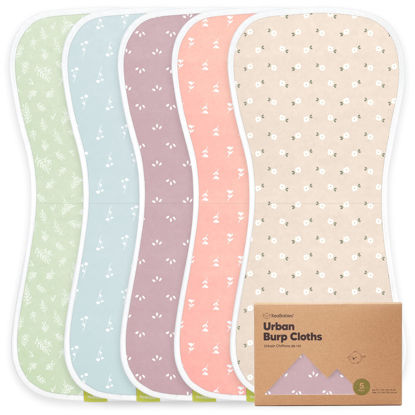 Picture of 5-Pack Organic Burp Cloths for Baby Boys and Girls - Ultra Absorbent Burping Cloth, Burp Clothes, Newborn Towel - Milk Spit Up Rags - Burpy Cloth Bib for Unisex, Boy, Girl - Burp Cloths (Blooms)