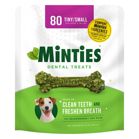 Picture of Minties VetIQ Dog Dental Bone Treats, Dental Chews for Tiny/Small Dogs (Under 40 lbs), Green, 32 Ounces, 80 Count