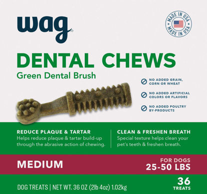 Picture of Amazon Brand - Wag Dental Dog Treats to Help Clean Teeth & Freshen Breath - Medium Dogs (25 - 50 lb), 36 Oz, 36 Count