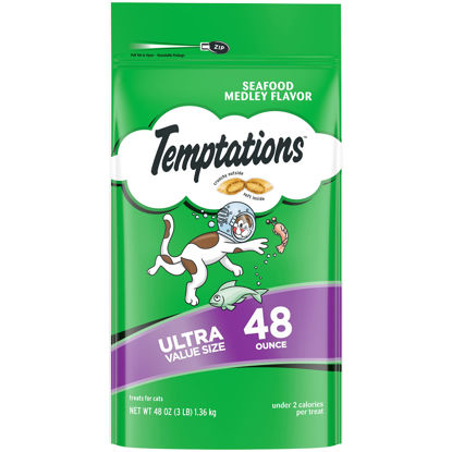 Picture of Temptations Classic Crunchy and Soft Cat Treats Seafood Medley Flavor, 48 oz. Pouch