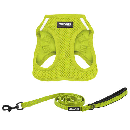 Picture of Voyager Step-in Air All Weather Mesh Harness and Reflective Dog 5 ft Leash Combo with Neoprene Handle, for Small, Medium and Large Breed Puppies by Best Pet Supplies - Leash Harness (Lime Green),XXXS